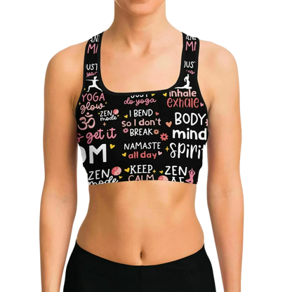 Mantra Print Yoga Bra And Pants Set
