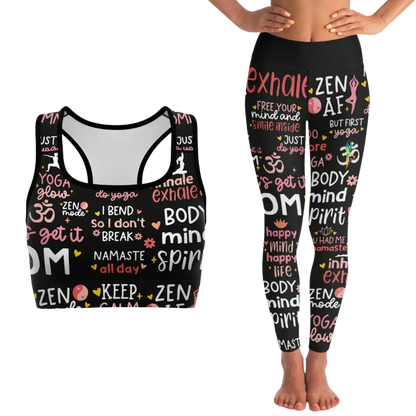 Mantra Print Yoga Bra And Pants Set - XS / XS