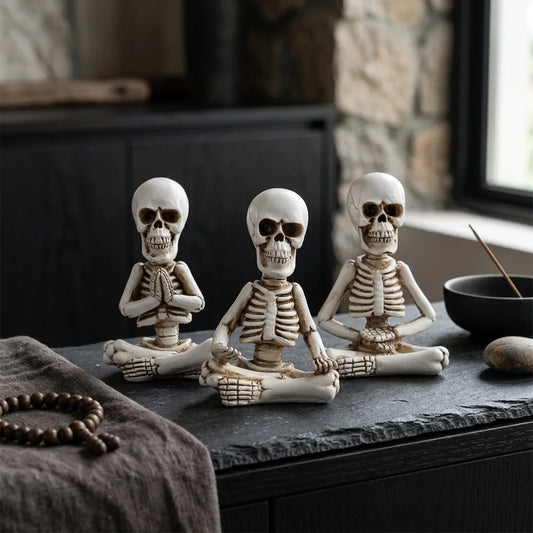 Meditative Skeleton Statue Set For Unique Decor