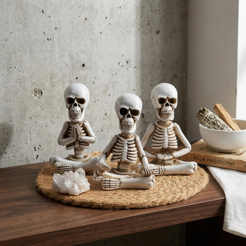 Meditative Skeleton Statue Set For Unique Decor