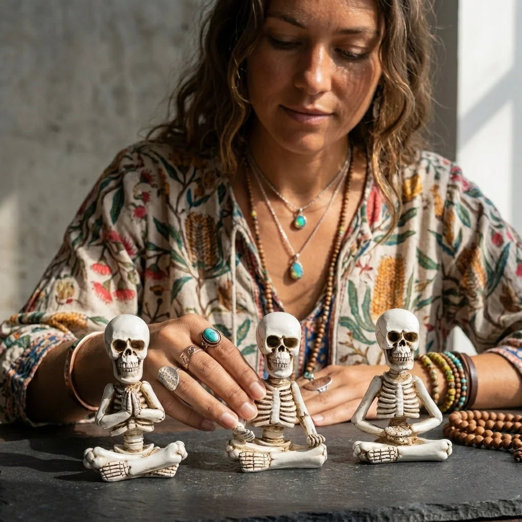 Meditative Skeleton Statue Set For Unique Decor