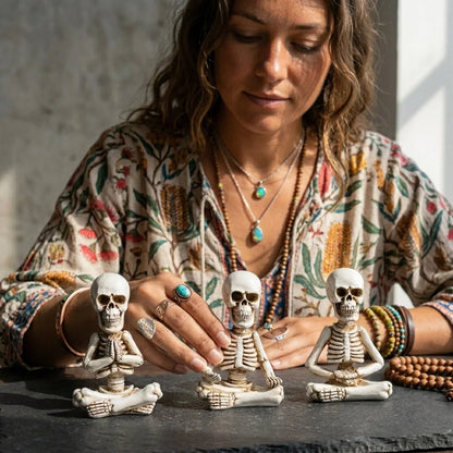 Meditative Skeleton Statue Set For Unique Decor