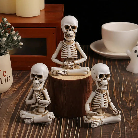 Meditative Skeleton Statue Set For Unique Decor