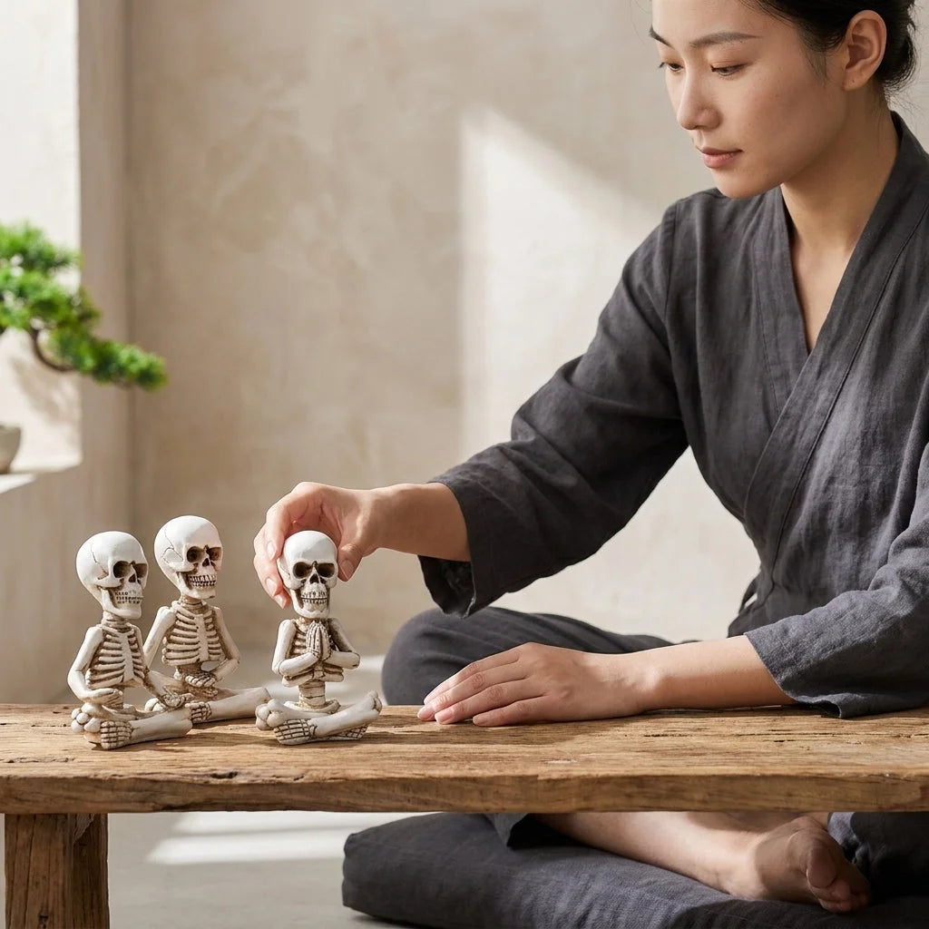 Meditative Skeleton Statue Set For Unique Decor
