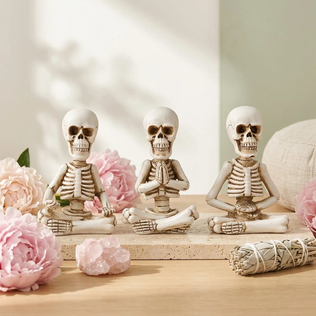 Meditative Skeleton Statue Set For Unique Decor