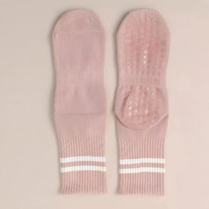 Mid Calf Grippy Socks Yoga For Year Round Comfort - Pink / one size