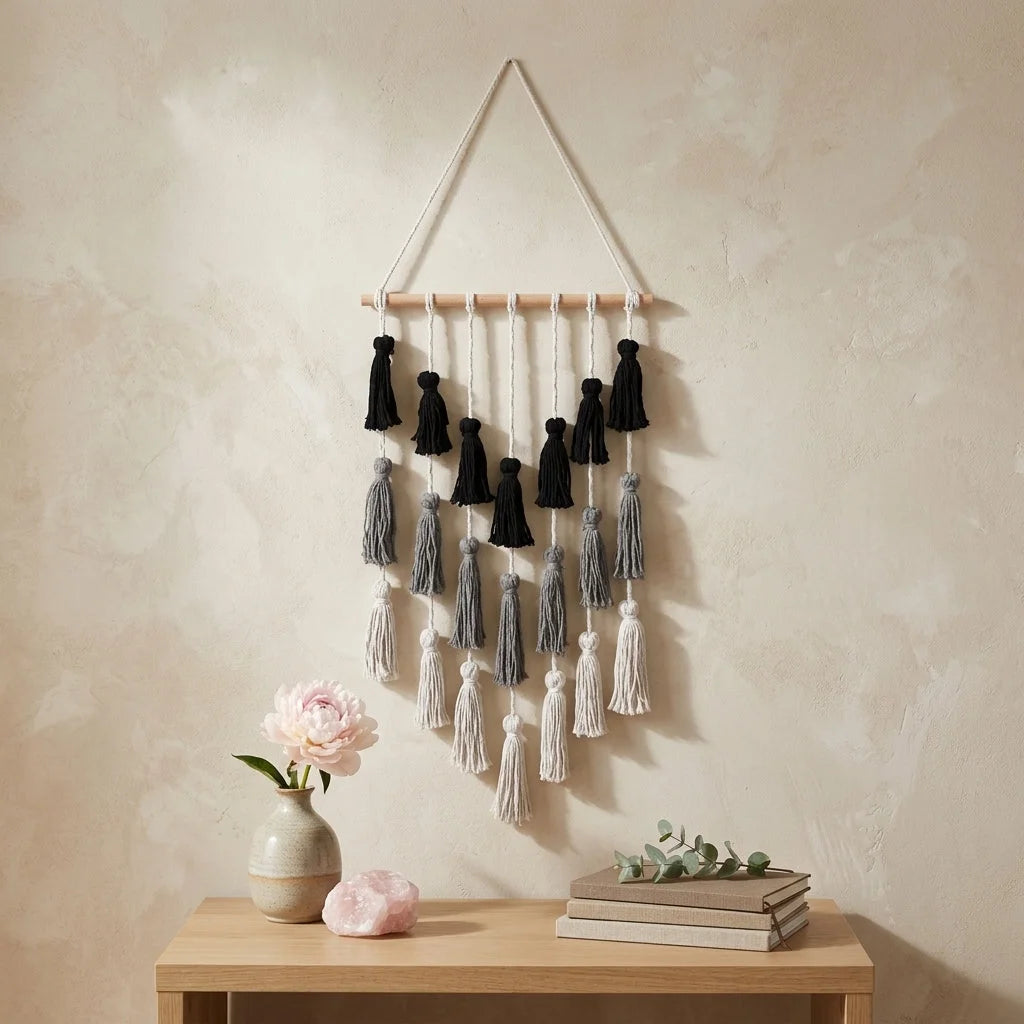 Minimalist Boho Woven Wall Art With Tassel Detailing - Mixed colors