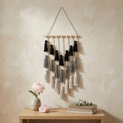 Minimalist Boho Woven Wall Art With Tassel Detailing - Mixed colors