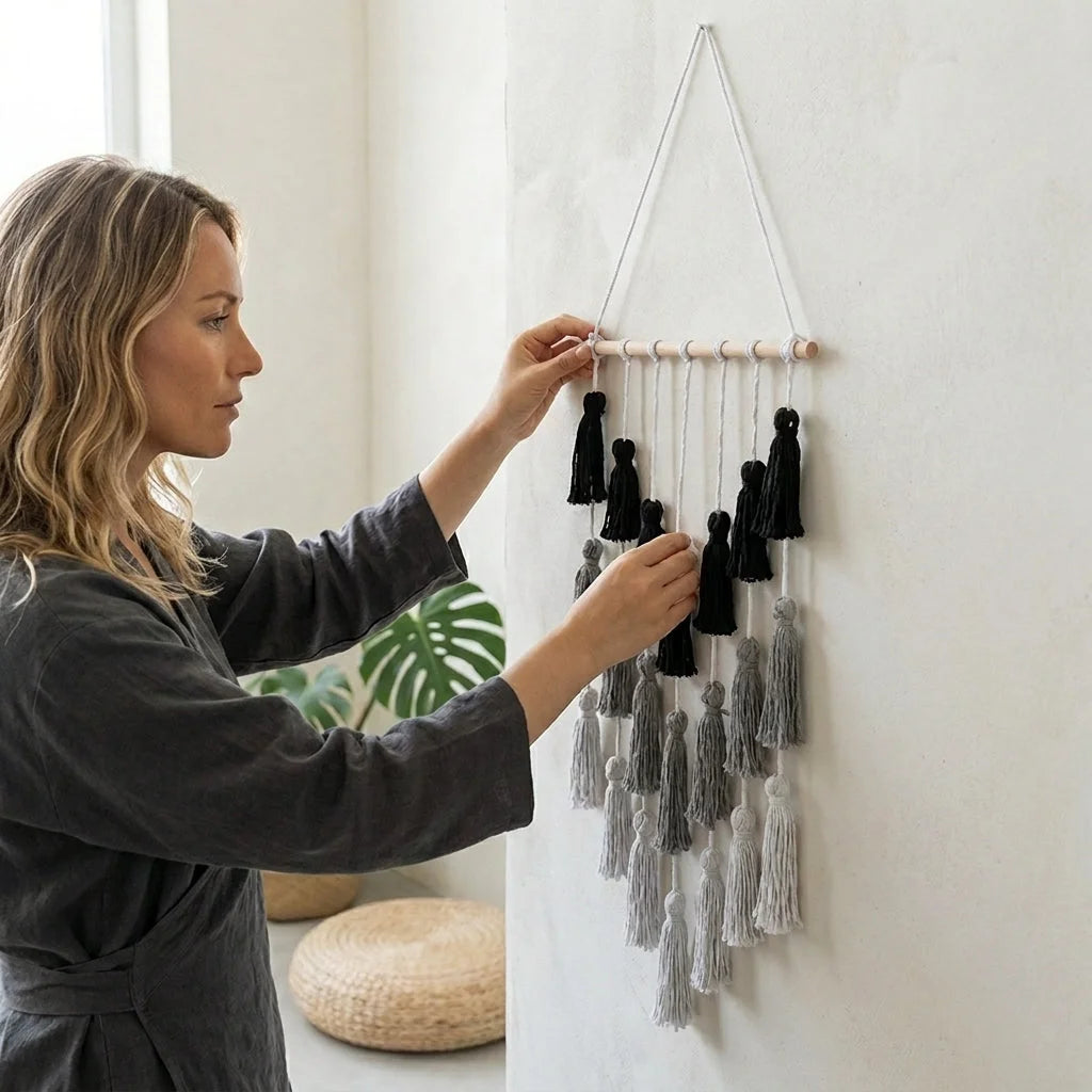 Minimalist Boho Woven Wall Art With Tassel Detailing - Mixed colors