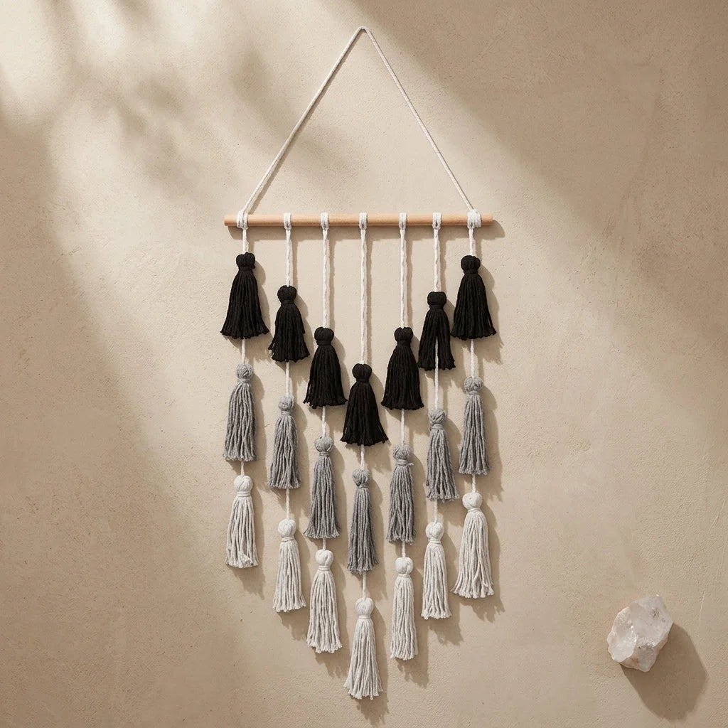 Minimalist Boho Woven Wall Art With Tassel Detailing - Mixed colors