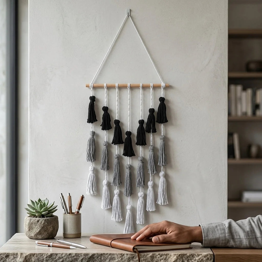 Minimalist Boho Woven Wall Art With Tassel Detailing - Mixed colors