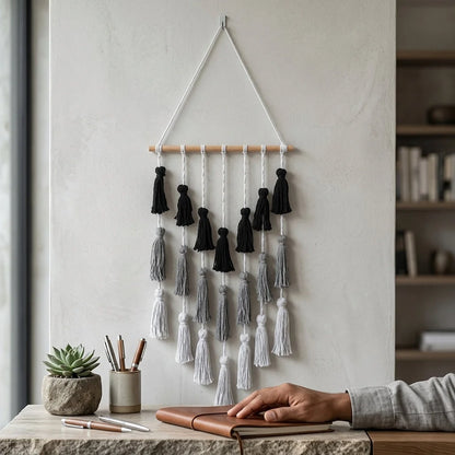 Minimalist Boho Woven Wall Art With Tassel Detailing - Mixed colors
