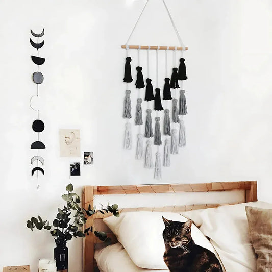 Minimalist Boho Woven Wall Art With Tassel Detailing - Mixed colors