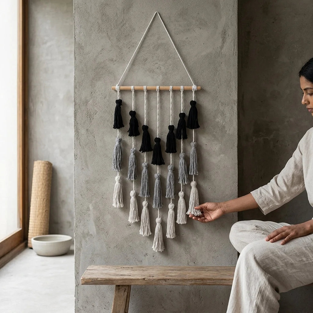 Minimalist Boho Woven Wall Art With Tassel Detailing - Mixed colors