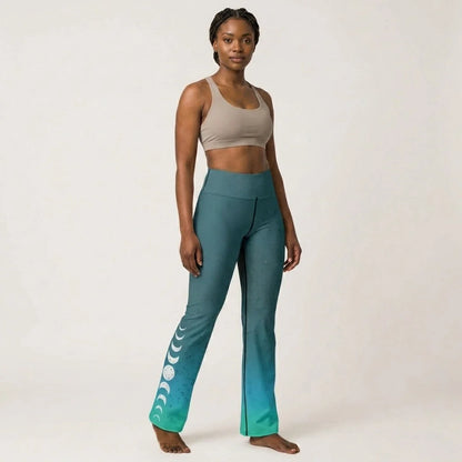 Moon Phase Flare Yoga Leggings In Turquoise Gradient