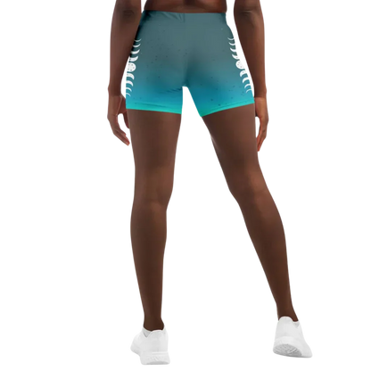 Moon Phase Gradient Shorts For Yoga In Teal Blue
