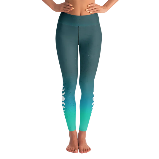 Moon Phases Summer Yoga Leggings In Teal Gradient - XS