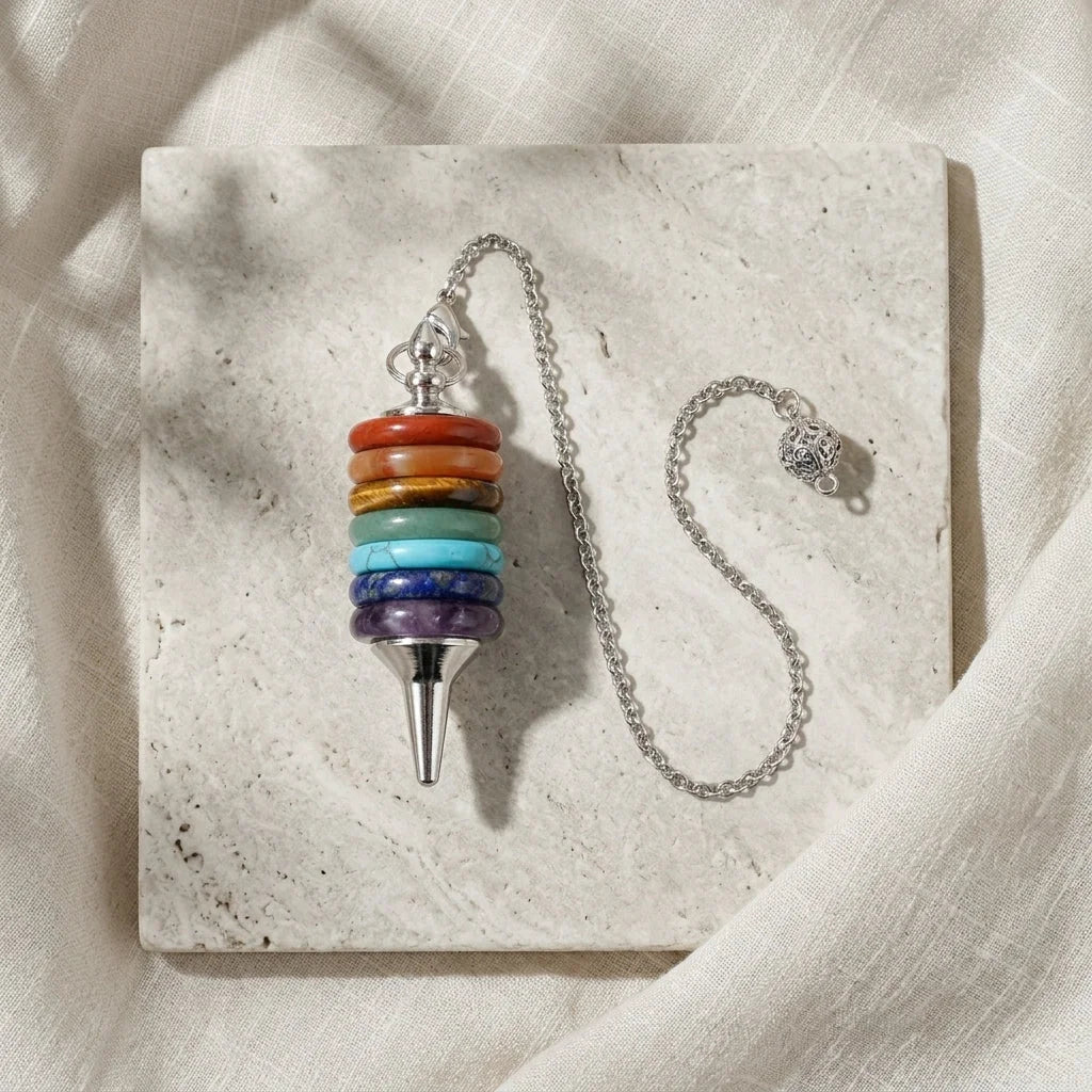Multi-Stone Crystal Pendulum Dowsing Necklace - Seven Chakras