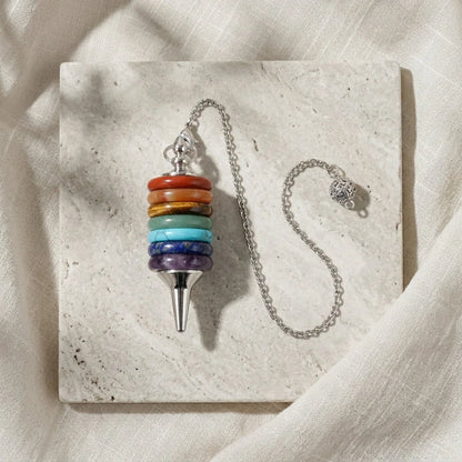 Multi-Stone Crystal Pendulum Dowsing Necklace - Seven Chakras