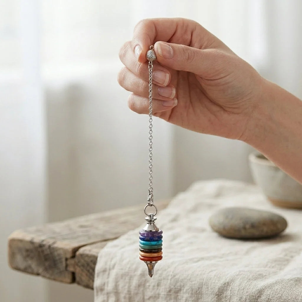 Multi-Stone Crystal Pendulum Dowsing Necklace - Seven Chakras