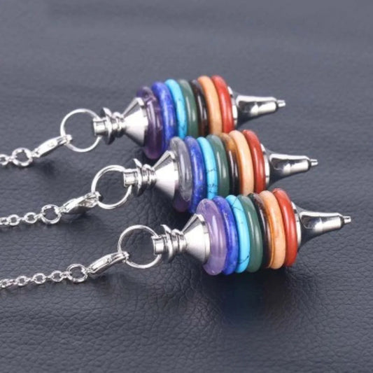Multi-Stone Crystal Pendulum Dowsing Necklace - Seven Chakras
