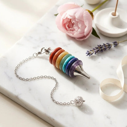 Multi-Stone Crystal Pendulum Dowsing Necklace - Seven Chakras