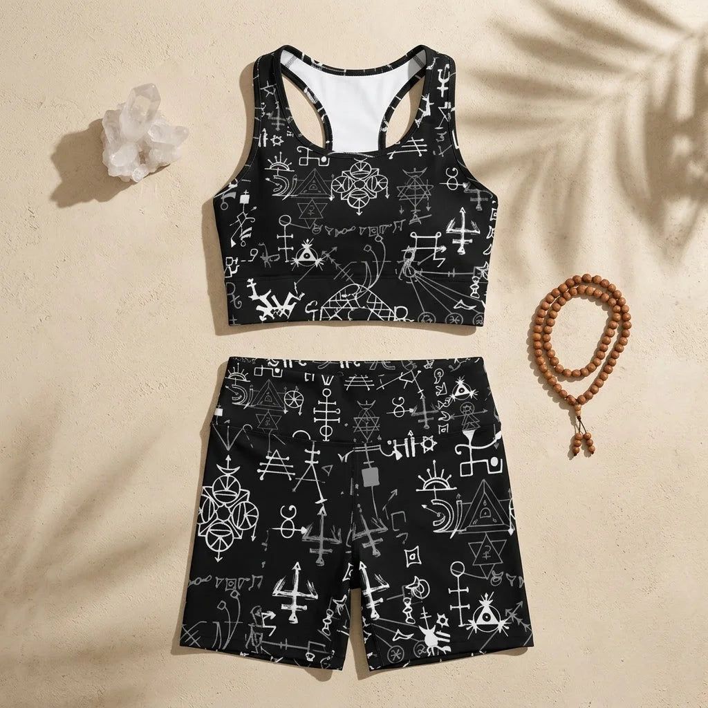 Mystic Alchemy Print Yoga Set Shorts For Women