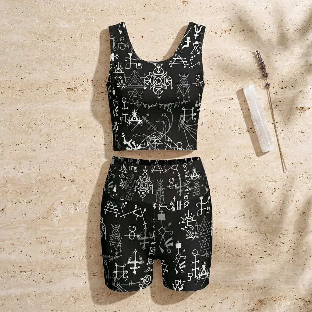 Mystic Alchemy Print Yoga Set Shorts For Women