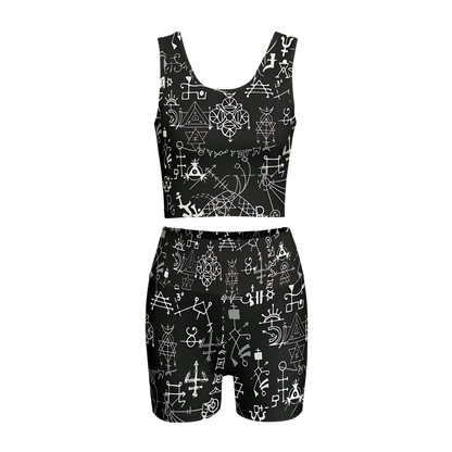 Mystic Alchemy Print Yoga Set Shorts For Women - S