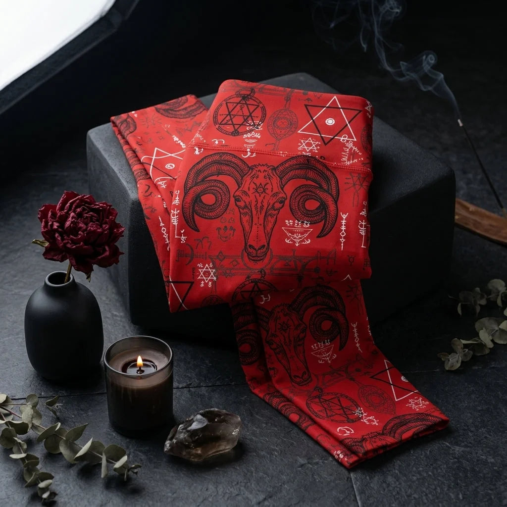 Mystic Geometry Red Yoga Leggings With Occult Design