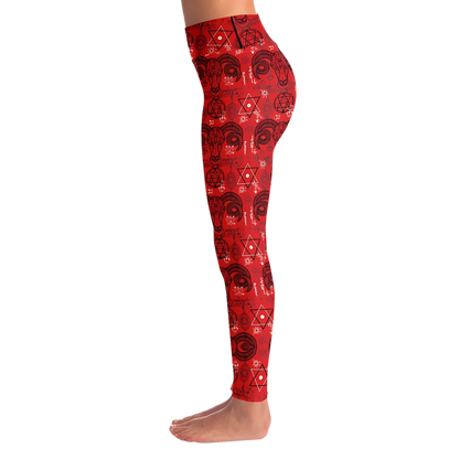 Mystic Geometry Red Yoga Leggings With Occult Design