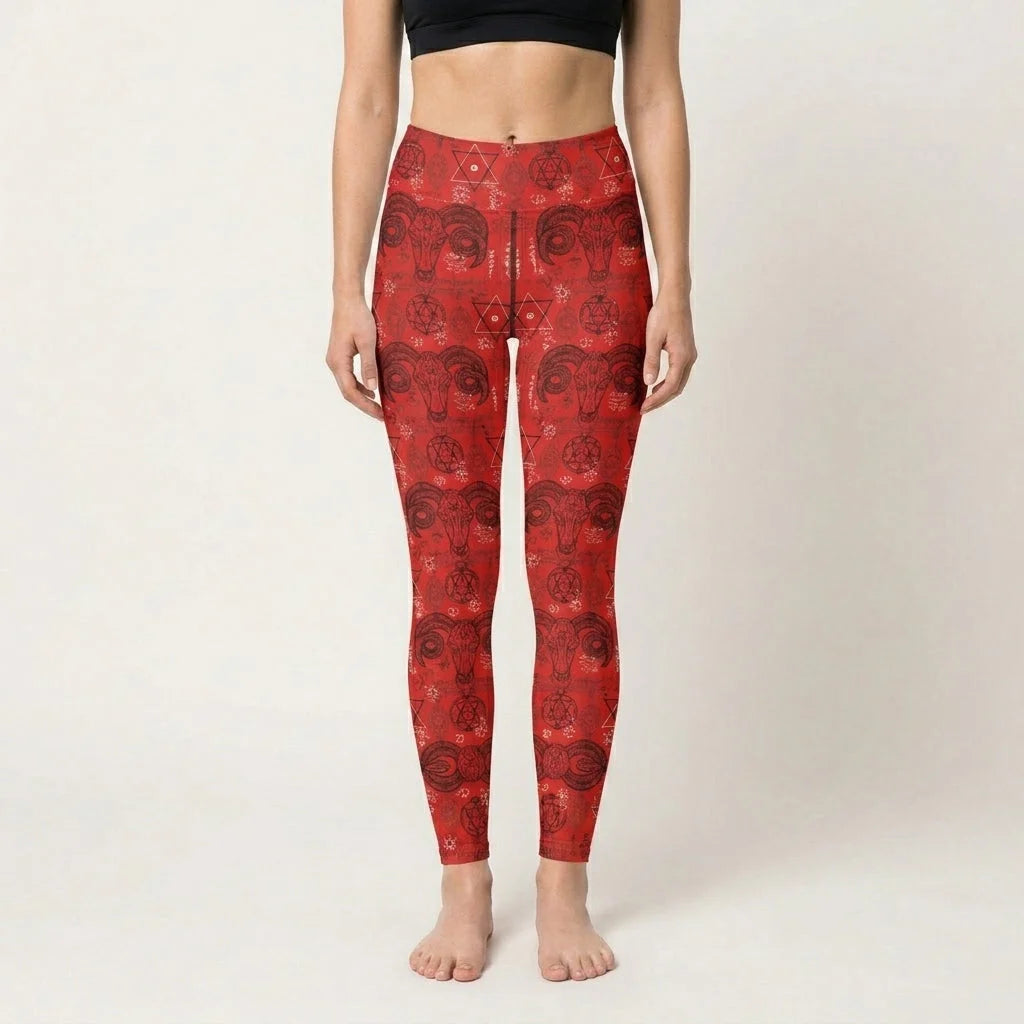 Mystic Geometry Red Yoga Leggings With Occult Design