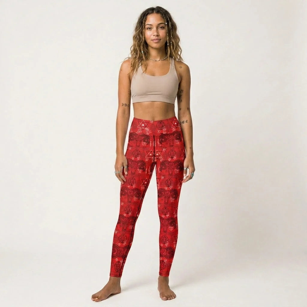Mystic Geometry Red Yoga Leggings With Occult Design