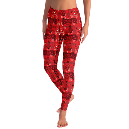 Mystic Geometry Red Yoga Leggings With Occult Design