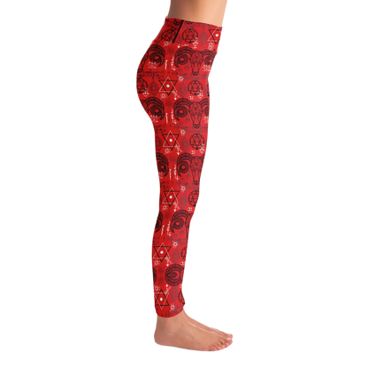 Mystic Geometry Red Yoga Leggings With Occult Design