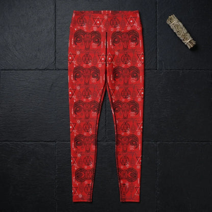 Mystic Geometry Red Yoga Leggings With Occult Design