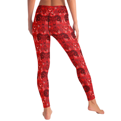 Mystic Geometry Red Yoga Leggings With Occult Design