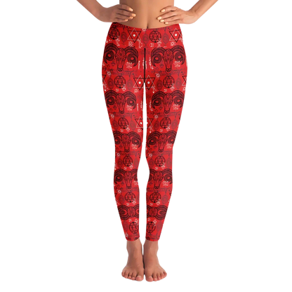 Mystic Geometry Red Yoga Leggings With Occult Design - XS