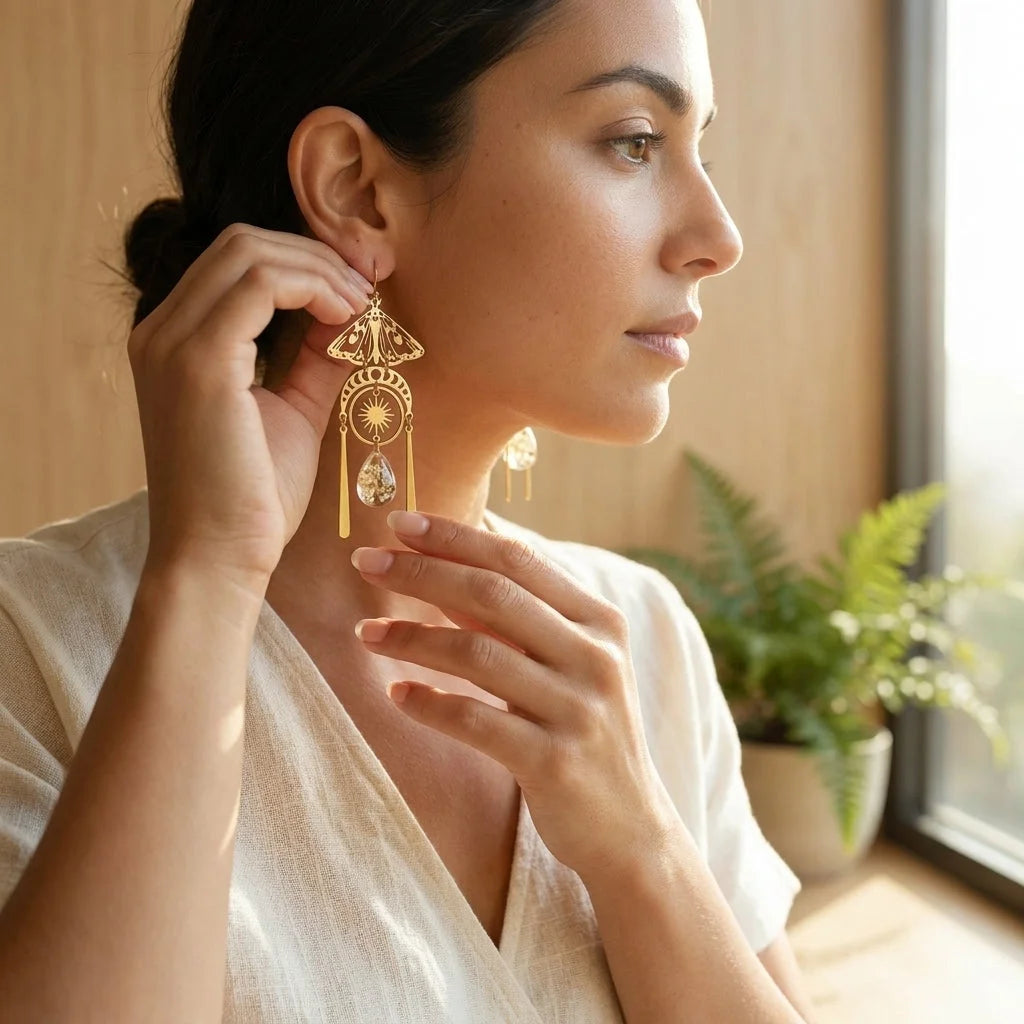 Mystic Moth Boho Earrings For Women - Gold