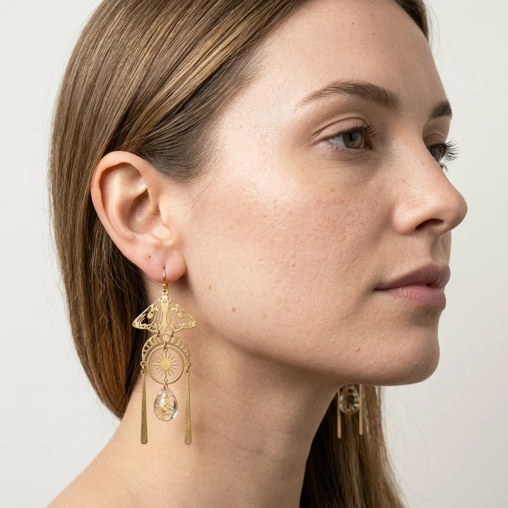 Mystic Moth Boho Earrings For Women - Gold