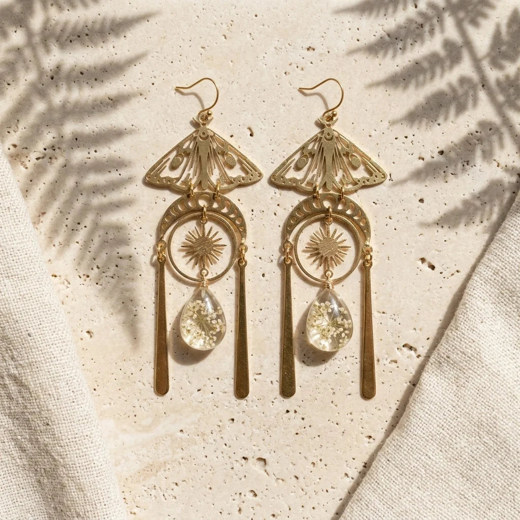 Mystic Moth Boho Earrings For Women - Gold