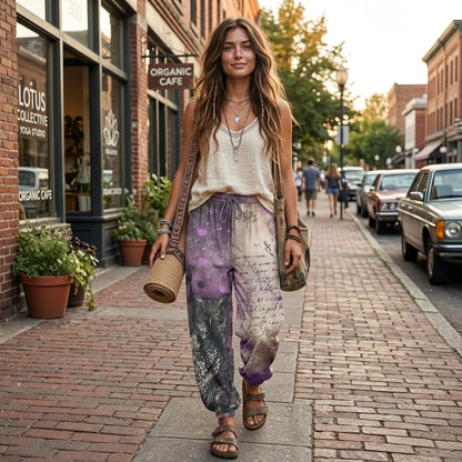Mystic Owl Womens Harem Trousers in Purple Mist