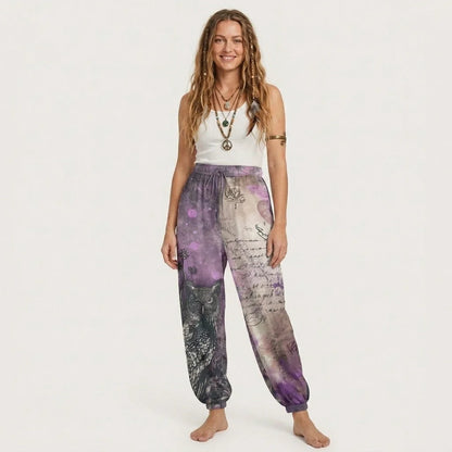 Mystic Owl Womens Harem Trousers in Purple Mist