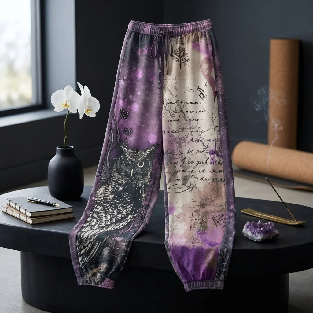 Mystic Owl Womens Harem Trousers in Purple Mist