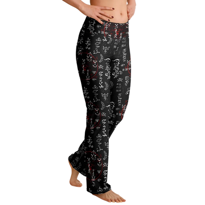 Mystic Print Black Flared Leggings With Alchemy Symbols