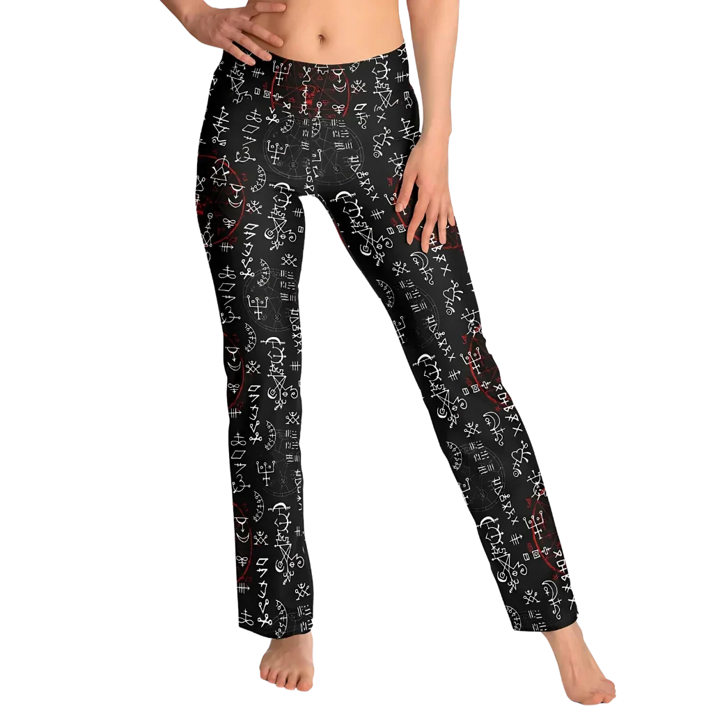 Mystic Print Black Flared Leggings With Alchemy Symbols