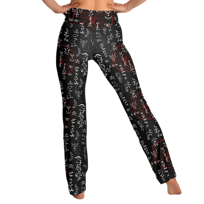 Mystic Print Black Flared Leggings With Alchemy Symbols