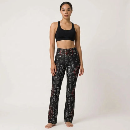 Mystic Print Black Flared Leggings With Alchemy Symbols