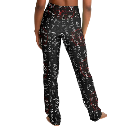 Mystic Print Black Flared Leggings With Alchemy Symbols