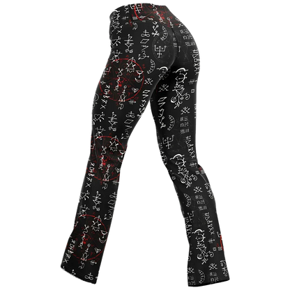 Mystic Print Black Flared Leggings With Alchemy Symbols